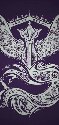 This bird-themed phone wallpaper exhibits a stylized drawing of a bird on a rich purple background with intricate wings that bring the artwork to life