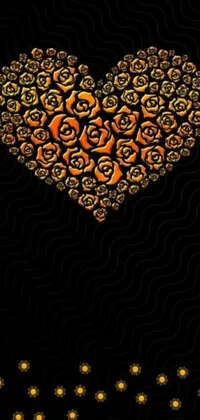 Adorn your phone with a sleek and captivating live wallpaper that features a stunning digital art design of a heart made out of roses against a black background