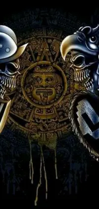 This live wallpaper features skulls in a poster art style, inspired by Aztec culture
