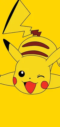 This live wallpaper features a yellow background with a vector art Pikachu from a popular anime series, accompanied by an Electrode image