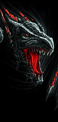 Get a bold and fierce live wallpaper for your phone with a black and red dragon sporting red eyes and sharp fangs