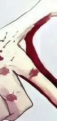 This live wallpaper features a cute anime-style drawing of two hands forming a heart shape against a blood-spattered background