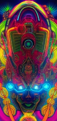 Transform your phone screen with the ultra-stylish "Psychedelic Cyber Shaman" live wallpaper, featuring a mesmerizing fusion of cyberpunk art and psychedelic imagery