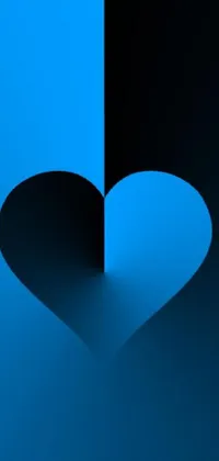 This phone live wallpaper features a heart-shaped shadow set against a vector art design in a black and blue color scheme