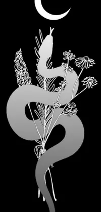 Looking for a unique live wallpaper for your phone? This black and white design features a snake slithering through colorful flowers, set against a moonlit background