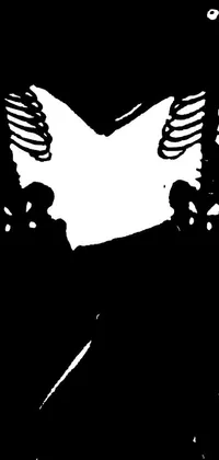 Looking for a spooky Halloween-themed live wallpaper for your phone? Look no further than this playful yet eerie design! Featuring a group of skeletons in cartoon-style, two legs sticking out of a grave, a conjoined twin, and a ghost floating by, this black and white background comes complete with bats in the distance