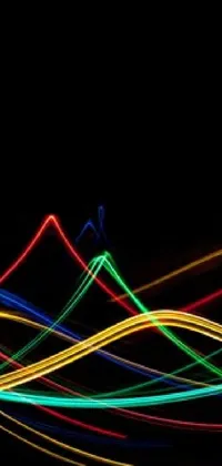 This live wallpaper features colorful light streaks on a black backdrop in a dynamic audio waveform bezier curve shape