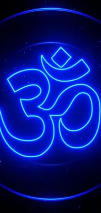 This blue neon live wallpaper features an om symbol with a hologram effect