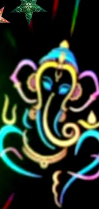 This phone live wallpaper features a stunning, colorful drawing of an elephant standing in front of a futuristic Hindu temple