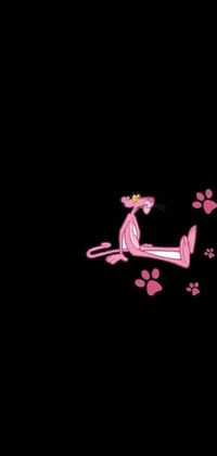 This playful phone live wallpaper showcases a bold and exaggerated design of a pink cat sitting atop a smooth black surface, resembling a lioness
