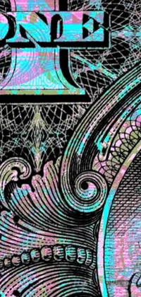 This phone live wallpaper showcases a detailed money bill design with a clock atop inspired by psychedelic art