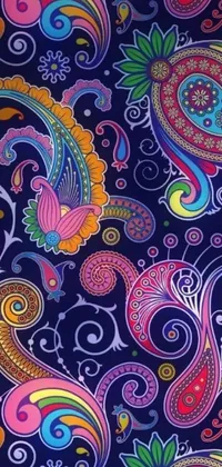 This live wallpaper features a colorful paisley pattern on a blue background with vector art