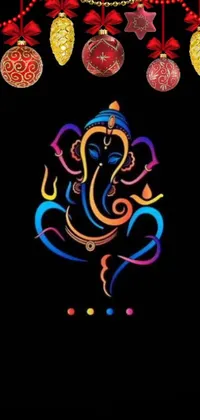 This dynamic phone live wallpaper showcases a stylishly decorated elephant with ornate details set against an alluring black background