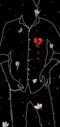 This phone live wallpaper features a striking full-body drawing of a man with a broken heart depicted on his chest