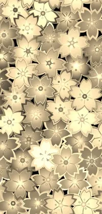 This live wallpaper features a stunning black and white digital art of flowers, with shades of gray and intricate detailing, complemented by a shiny gold background with gradients and a seamless texture