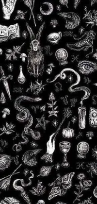 Get ready for a mesmerizing live wallpaper for your phone! This intricate black and white drawing features various objects in a stunningly detailed pattern