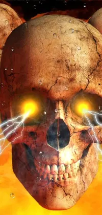 This amazing live wallpaper showcases a highly detailed and realistic skull with lightning bolts emerging from its eye sockets