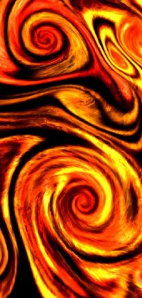 This live wallpaper for your phone showcases a vibrant and dynamic digital painting with swirling orange and yellow tones against a black backdrop