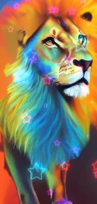 Experience the ferocity of a lion right on your phone screen with this colorful and vibrant live wallpaper