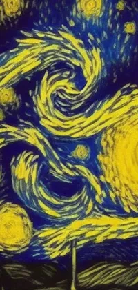 This mobile live wallpaper showcases a digital artwork of a stunning starry night