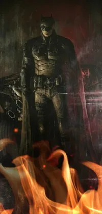 This new phone live wallpaper features an eye-catching depiction of a cyberpunk-inspired Batman, standing tall and strong in the rain