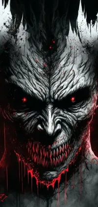 This live phone wallpaper features a haunting digital artwork of a demonic face in gothic style, set against a black background