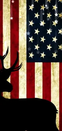 This stunning phone live wallpaper shows a deer silhouette in front of the iconic American flag