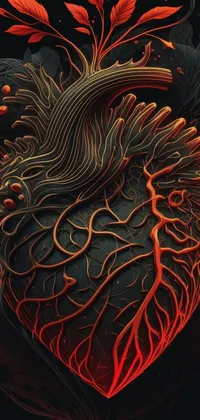 This live phone wallpaper features a stunning digital illustration of a heart on a black background