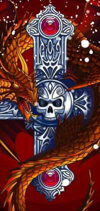 This phone live wallpaper features a vibrant, full-color illustration of a cross with a dragon on it