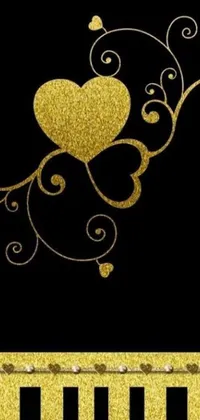 This stunning live phone wallpaper features a glimmering gold heart design set against a sleek black background