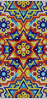 This live wallpaper features a colorful cross stitch pattern inspired by intricate geometric shapes