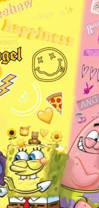 Add a touch of whimsy and vibrancy to your phone with this delightful live wallpaper! Featuring a charming couple of cartoon characters sitting together, surrounded by a cheery yellow theme, this artwork blends classic and modern design elements seamlessly