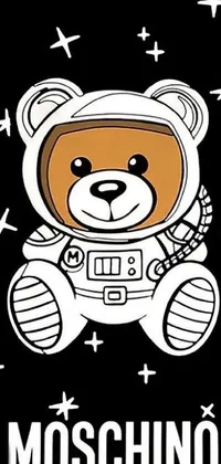 This live phone wallpaper features a cute teddy bear in a space suit, capturing the playful spirit of Moschino with its graphic design