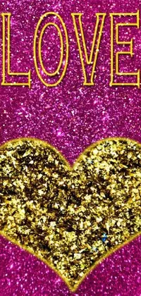 Unleash romance with this stunning phone live wallpaper featuring a gold heart set against a pink glitter background