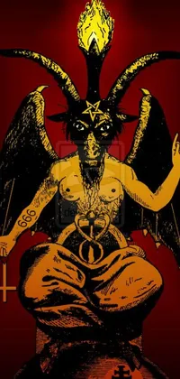 This captivating phone live wallpaper features a striking vector art demon sitting atop a table, adorned with the ancient ankh symbol