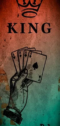 This live phone wallpaper depicts a hand holding playing cards against a vintage-looking background