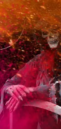 This live wallpaper for your phone features digital art inspired by the Day of the Dead celebrations