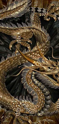 This phone live wallpaper features a captivating gold dragon on a black background