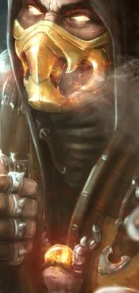 This phone wallpaper features a stunning, high-quality image of a person wearing a gas mask in a unique fantasy-style design