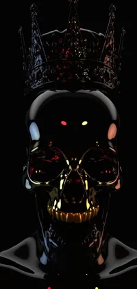 This live phone wallpaper showcases a futuristic skull donning a regal crown, infused with metallic and neon elements