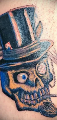 Looking for a phone live wallpaper that exudes edginess and boldness? Check out our realistic tattoo skull wearing a top hat live wallpaper
