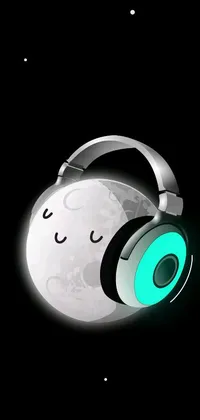 This live wallpaper showcases a close-up of headphones against a moon in the background