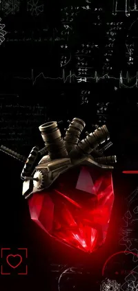 This live wallpaper features a striking close-up of a heart rendered in dieselpunk concept art style