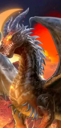 This dragon live wallpaper features a close-up of a dragon with a full moon in the background