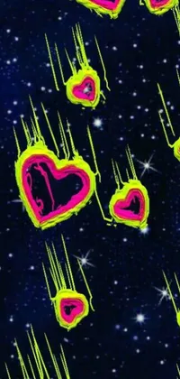 The Neon Hearts Live Wallpaper is a stunning design that features a colorful pattern of hearts on a black background