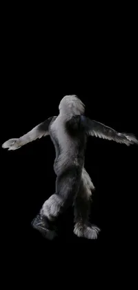 This live wallpaper showcases a furry stuffed animal with a remarkable 360-foot wingspan, depicted in a full-body front-shot against a black background