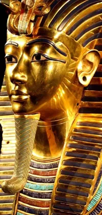 Enhance your mobile device's look with this premium live wallpaper featuring a majestic golden mask, inspired by Egyptian art