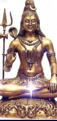 This phone live wallpaper boasts a stunning bronze statue of a person seated in a peaceful lotus position
