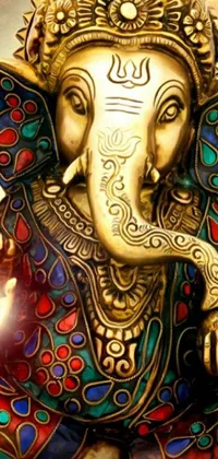 This live wallpaper showcases a captivating digital rendering of a stunning elephant statue