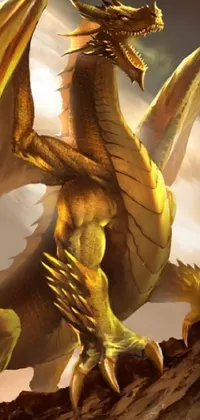 Get mesmerized by this digital art phone live wallpaper featuring a fearsome dragon perched on a rock